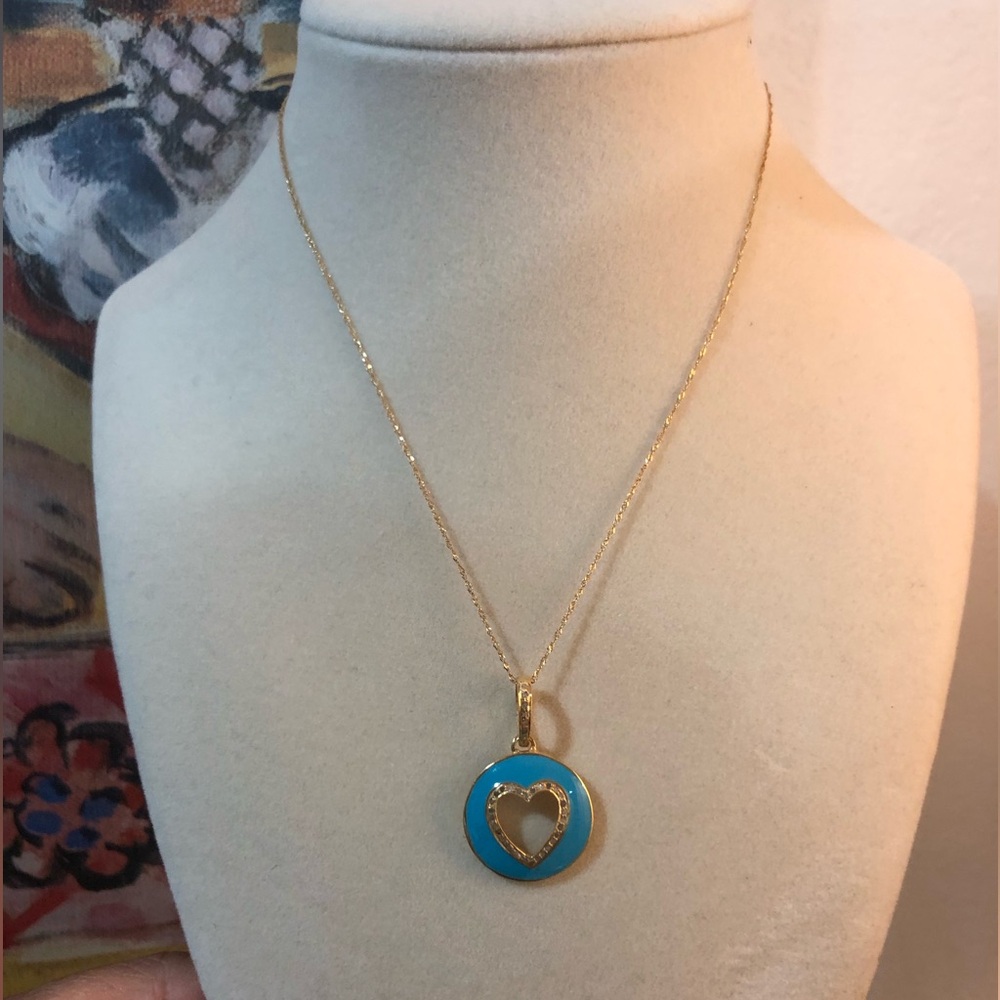 Robin’s egg Blue heart with real diamonds